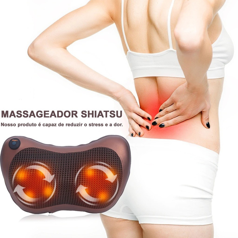 Massageador 8 Bolas Shiatsu Lombar Pescoço Veicular e Casa Almofada Lombar Pescoço Pés