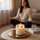 Vela Aromática Artesanal Premium com Cristal Natural | Cera de Coco, Tampa de Madeira e Aromaterapia