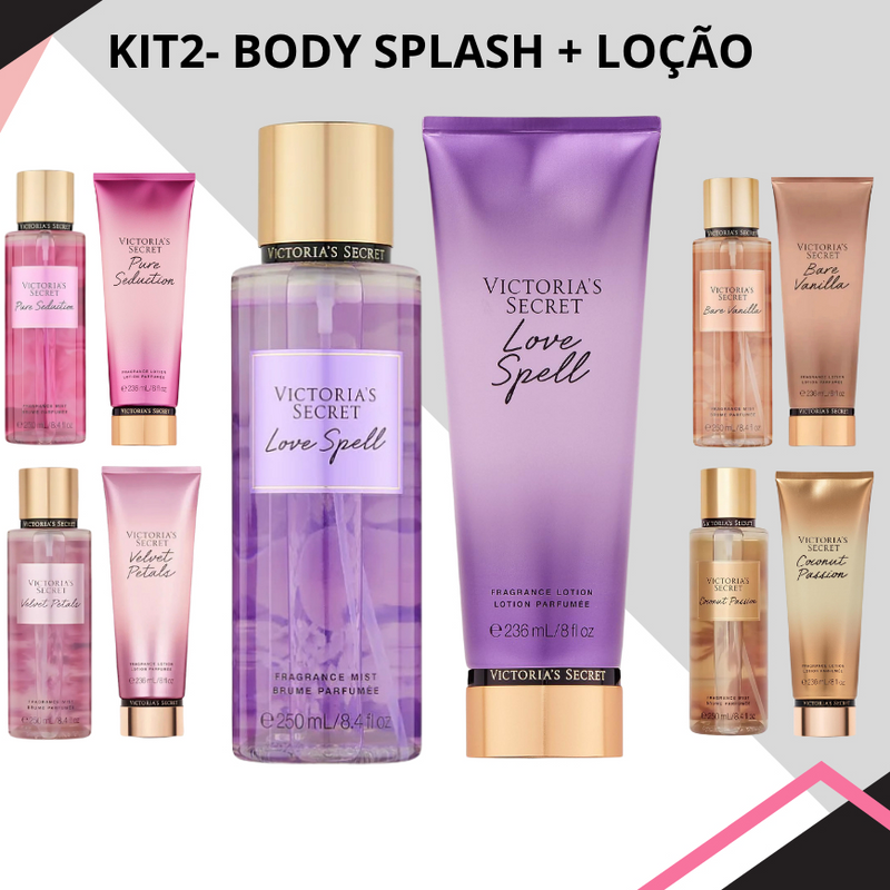 Kit 2 Perfumado Body Splash + Loção Hidratante Victoria's Secret Original , Creme de HIdratação, Perfume Corporal