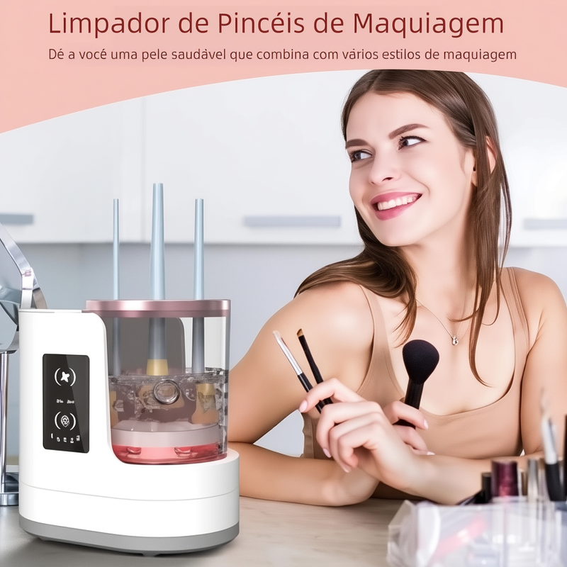 Máquina de Limpeza e Secagem de Pincéis de Maquiagem 3 em 1 Limpador Automático de Pincéis de Maquiagem Envio Imediato