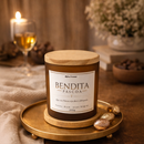 Vela Aromática Artesanal Premium com Cristal Natural | Cera de Coco, Tampa de Madeira e Aromaterapia