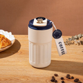 Copo Térmico Cafe Inox Portátil com tampa,450ml, Com LED Temperatura Antivazamento—