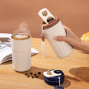 Copo Térmico Cafe Inox Portátil com tampa,450ml, Com LED Temperatura Antivazamento—